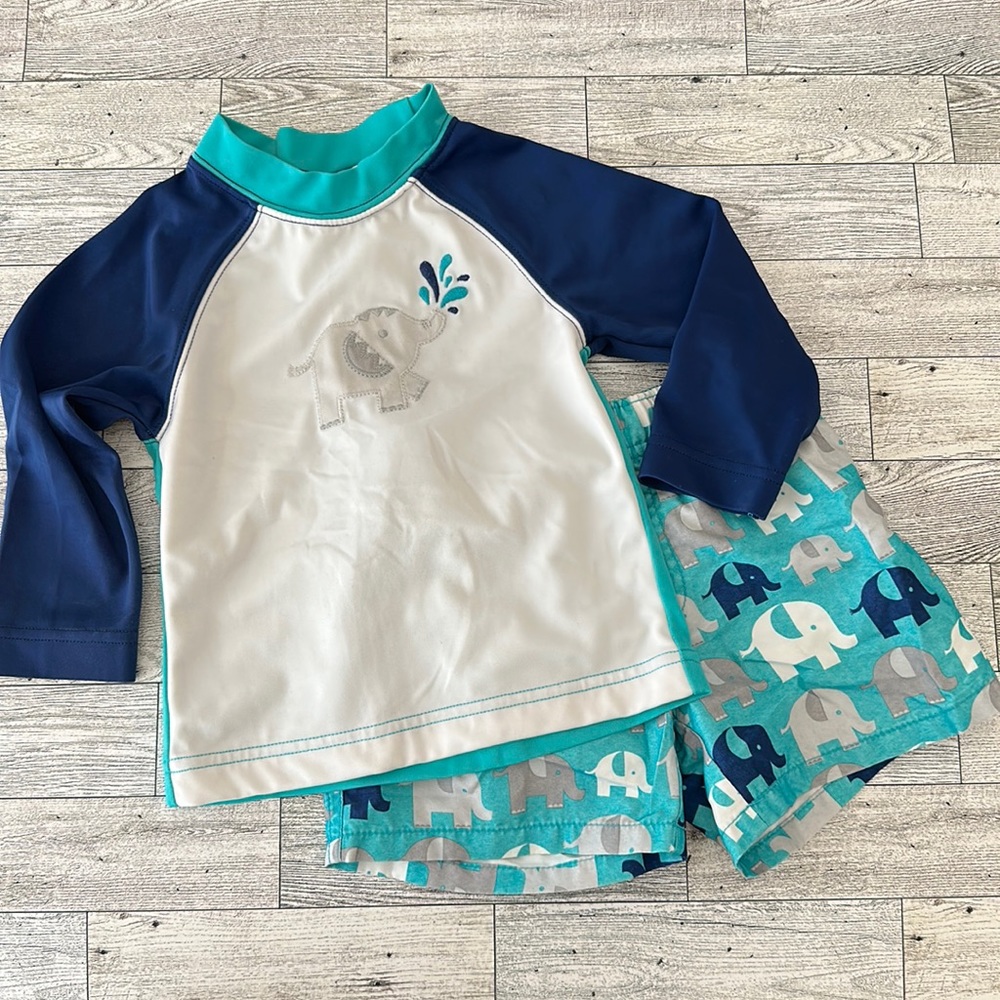 Elephant swim trunks and rash guard
